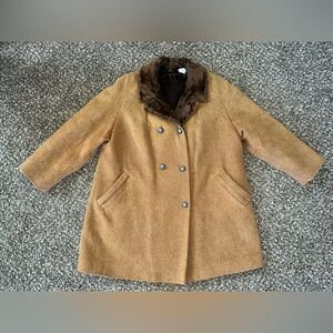VINTAGE 1950s(?) double breasted wool overcoat with faux fur collar